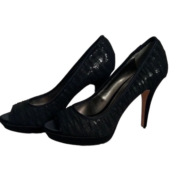Antonio Melani Black Sequin/Sheer Heels - Picture 1 of 6